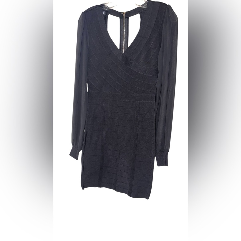 Bebe Contrast Slit Sleeve Dress-Black